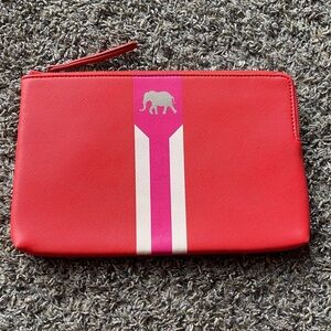 Peach Orange Clutch with Pink and White Stripe